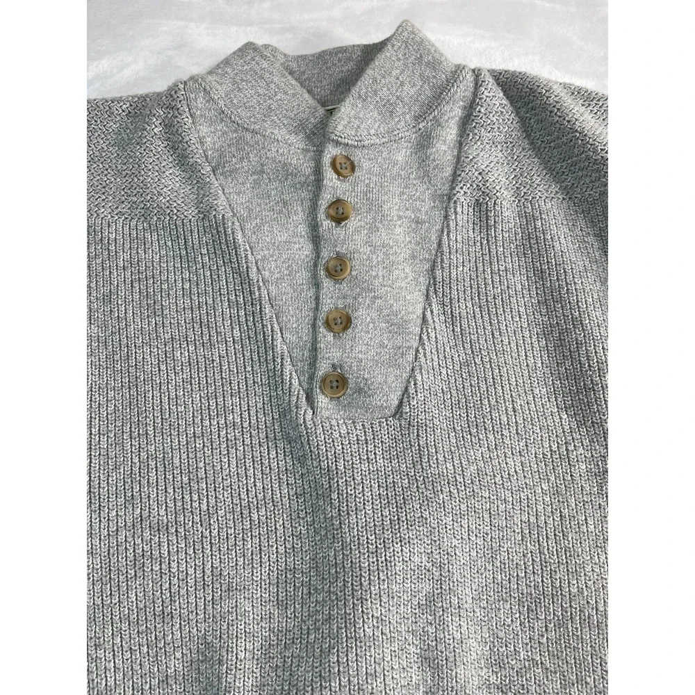 VTG LL Bean Mens XL- Long Sweater Classic Henley Light Gray Cotton‎ USA Made